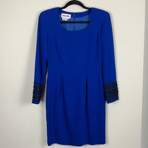 Vintage Maggy London Blue Long Sleeved Dress - Picture 1 of 5